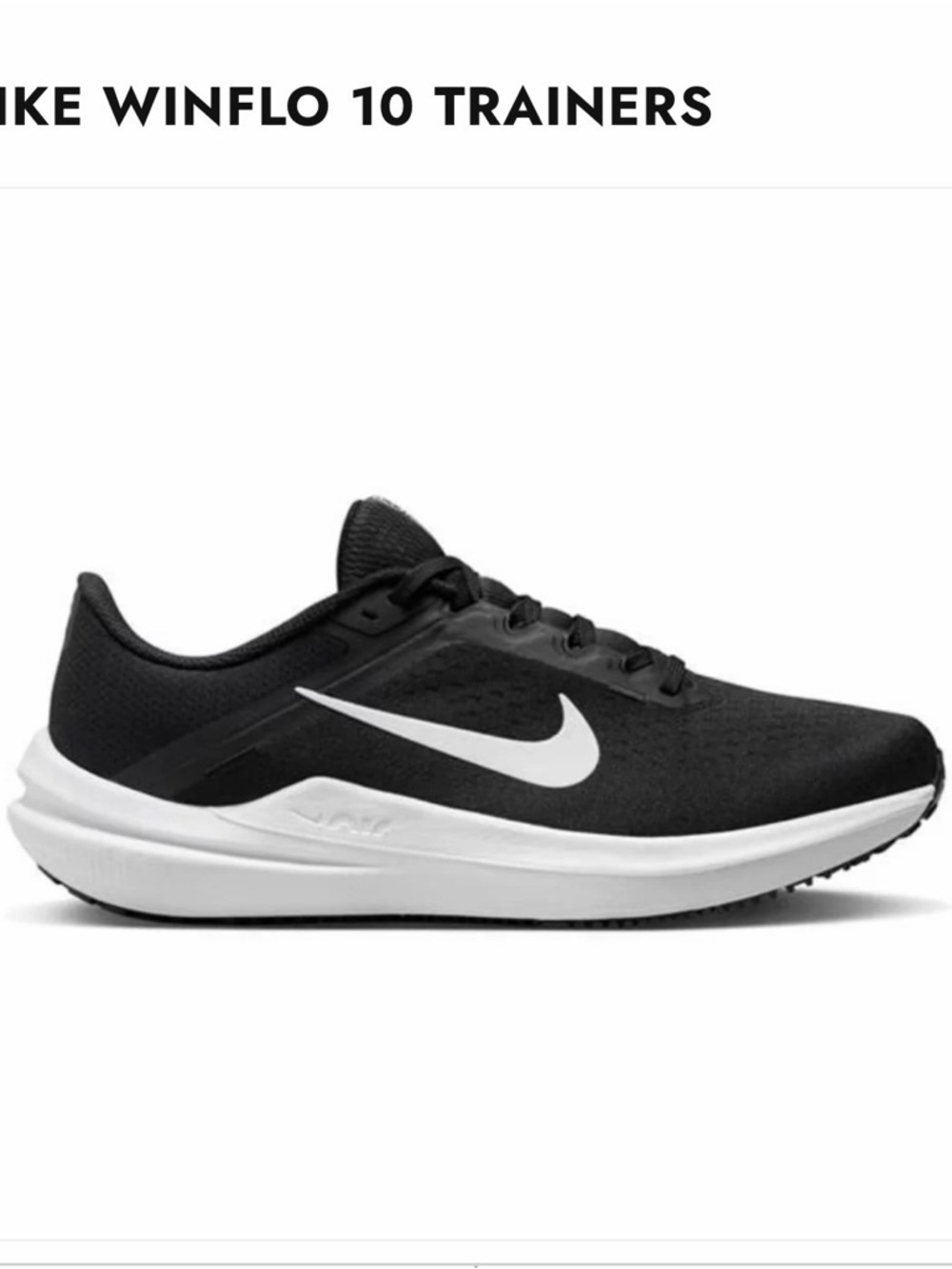 Nike Men’s Winflo 10 Running Shoes - Black & White - Size 10